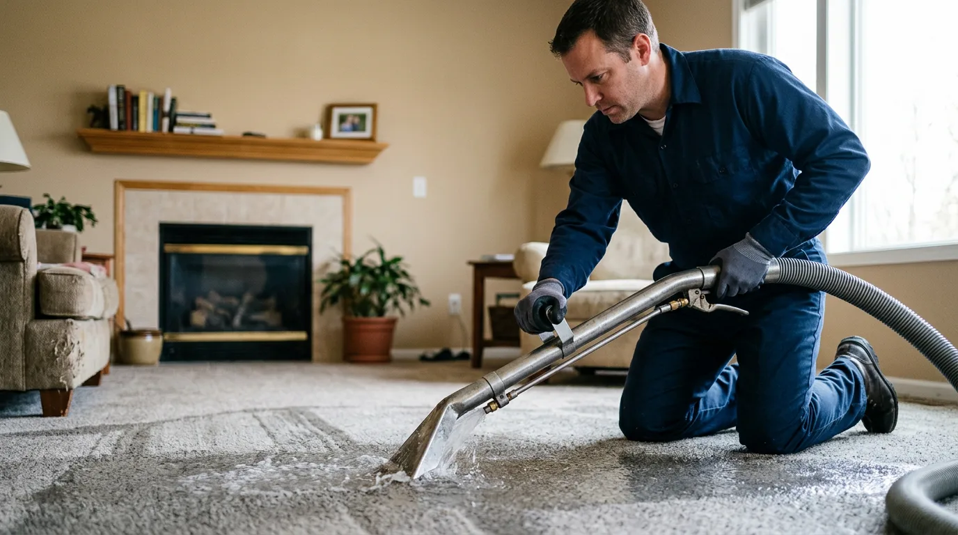 Water damage restoration technician working near New Berlin, IL
